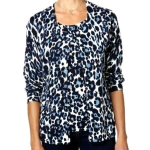 LAURA SCOTT Longsleeve Blue White Cheetah Print Shirt Size 3X